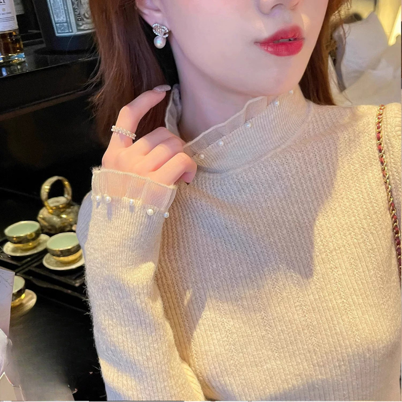 パール付きレースインニット tp28