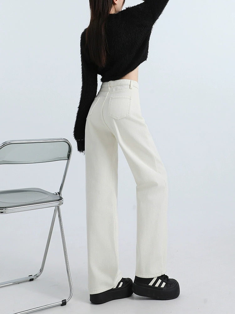 ハイウエストワイドレッグホワイトデニムパンツ bt3