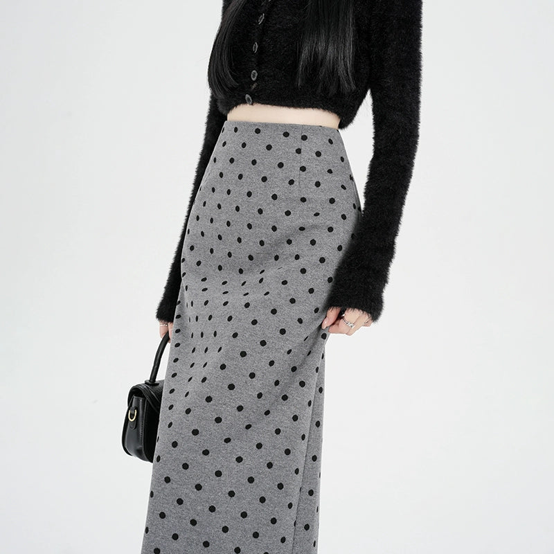 ドット柄ハイウエストタイトスカート bt10