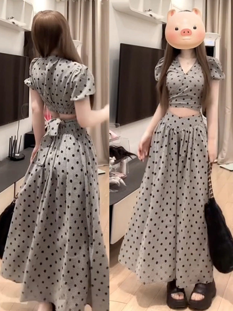 ドット柄ロングワンピース