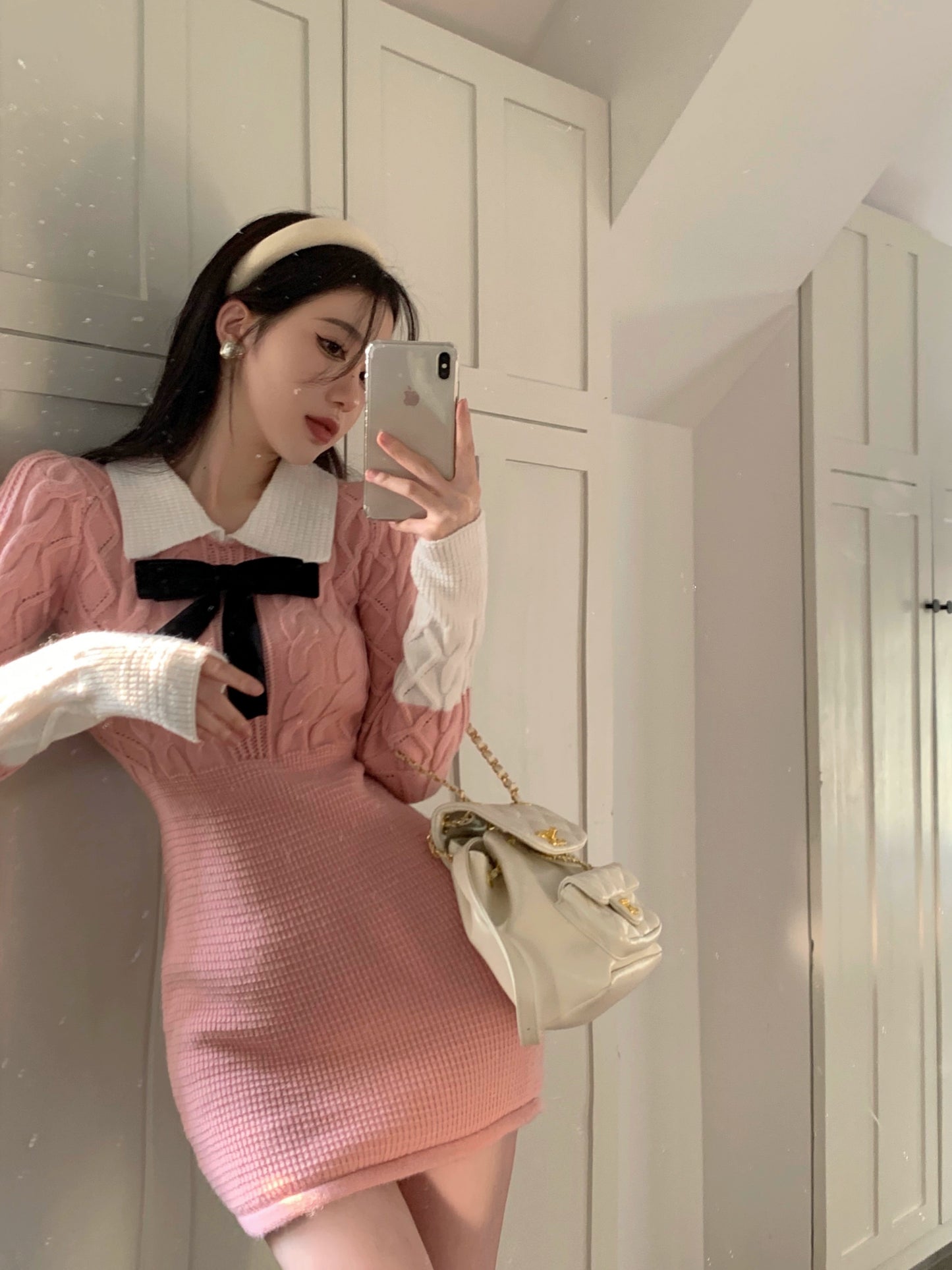 襟付きニットミニワンピース dr9