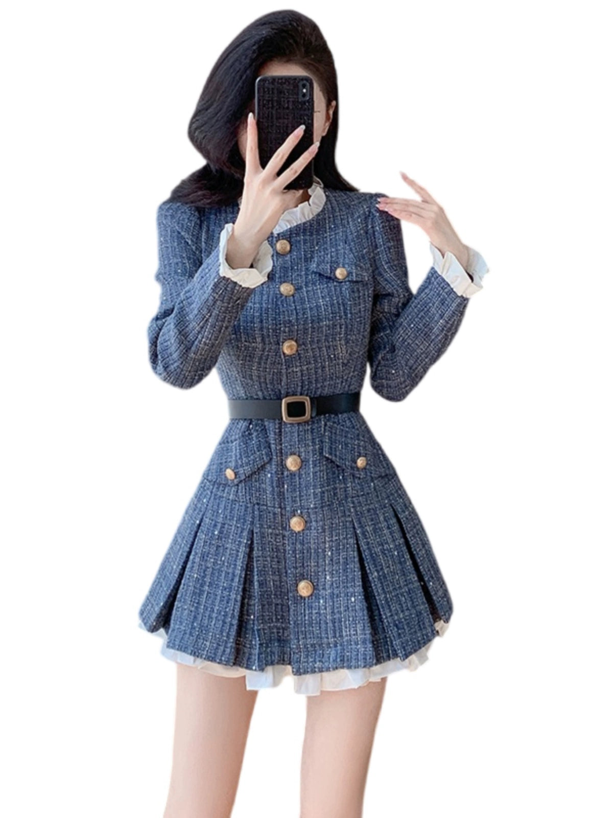 ツイード柄プリーツスカートミニワンピース dr12