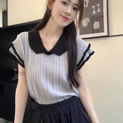 フリルスリーブ襟付きトップス