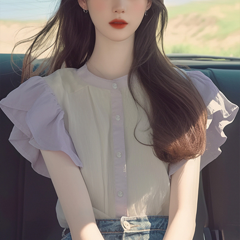 フリルスリーブシフォンシャツ