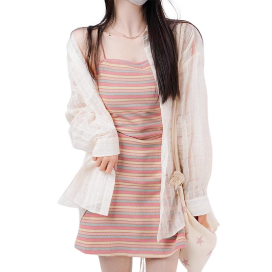 レインボーキャミソールミニワンピース