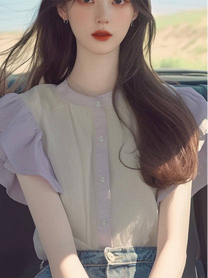 フリルスリーブシフォンシャツ