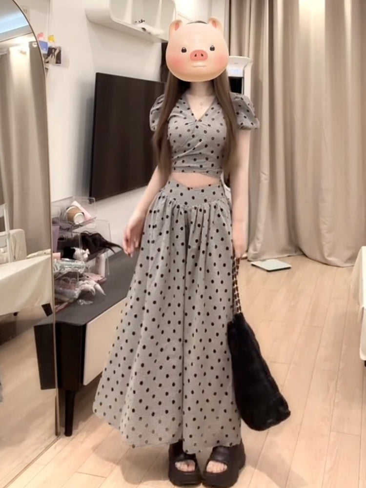 ドット柄ロングワンピース