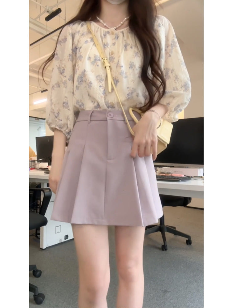 花柄レース七分丈トップス