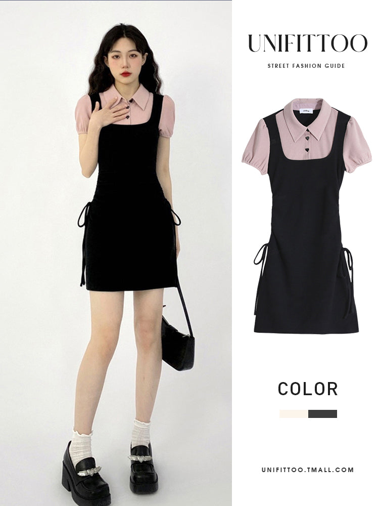 ピンクポロシャツミニワンピース