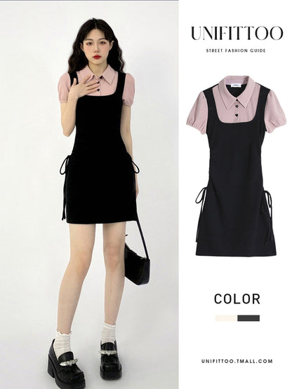 ピンクポロシャツミニワンピース