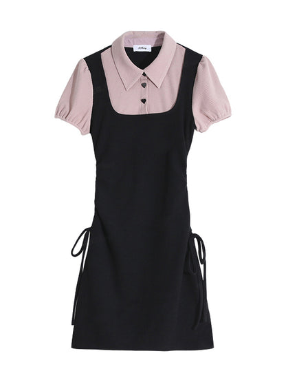 ピンクポロシャツミニワンピース