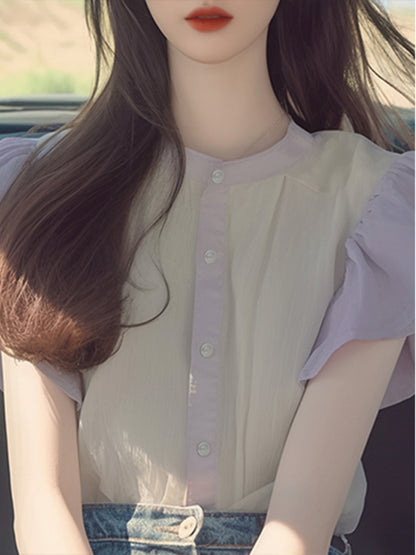 フリルスリーブシフォンシャツ