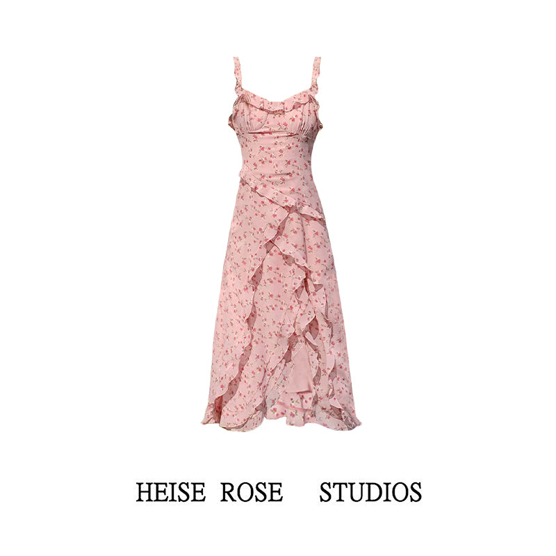 花柄フリルロングワンピース