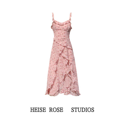 花柄フリルロングワンピース