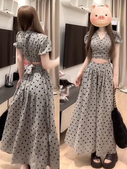 ドット柄ロングワンピース