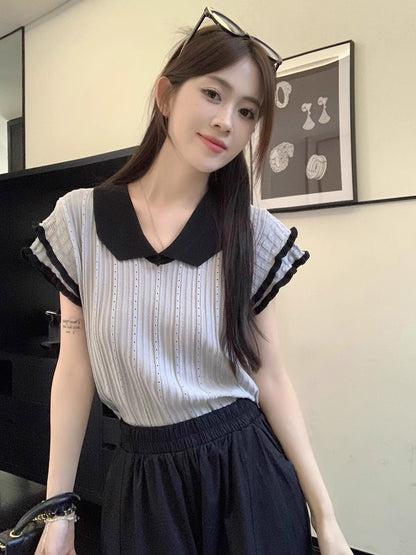 フリルスリーブ襟付きトップス