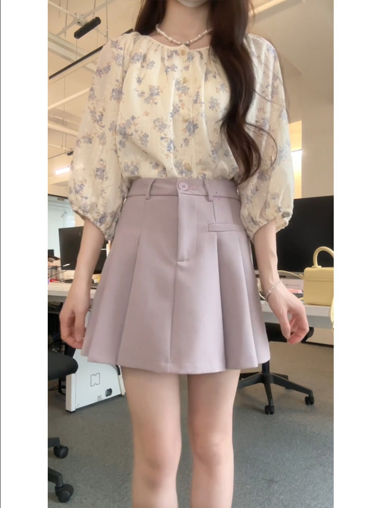 花柄レース七分丈トップス