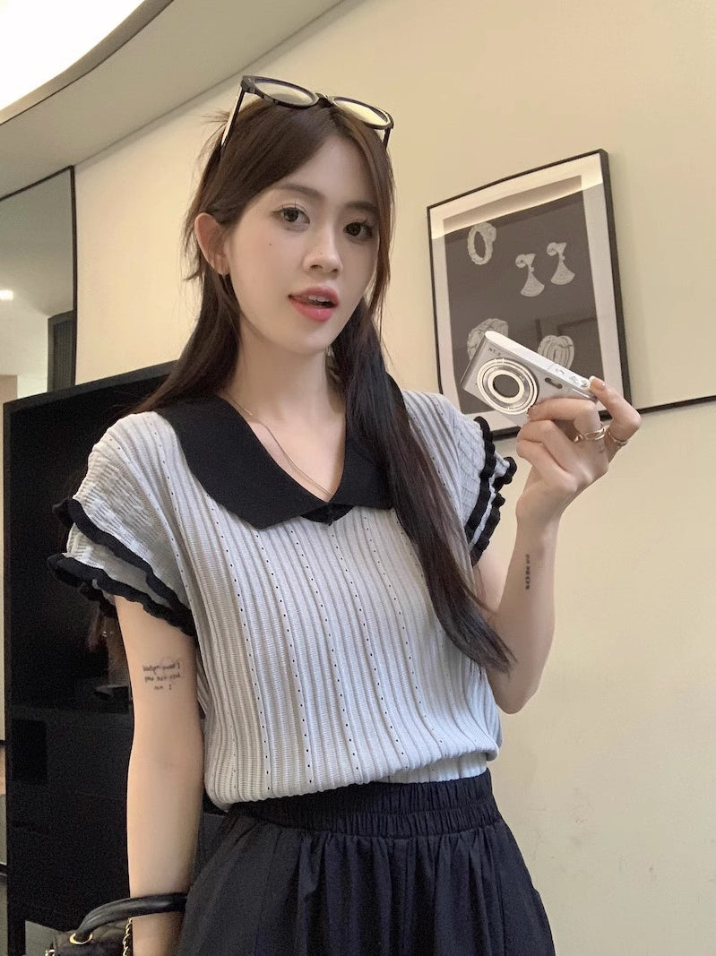 フリルスリーブ襟付きトップス