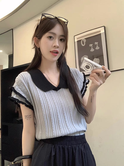 フリルスリーブ襟付きトップス