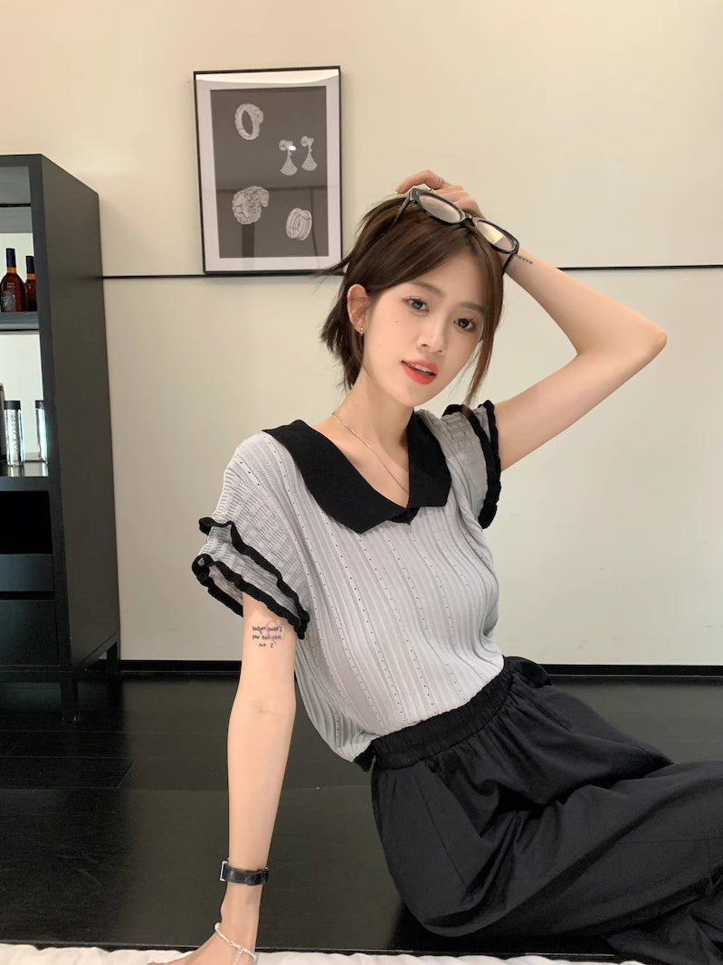 フリルスリーブ襟付きトップス