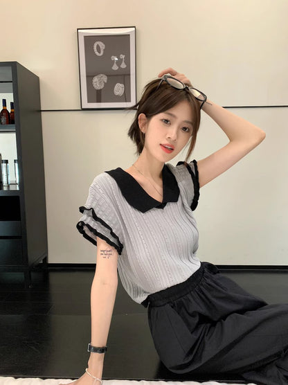 フリルスリーブ襟付きトップス