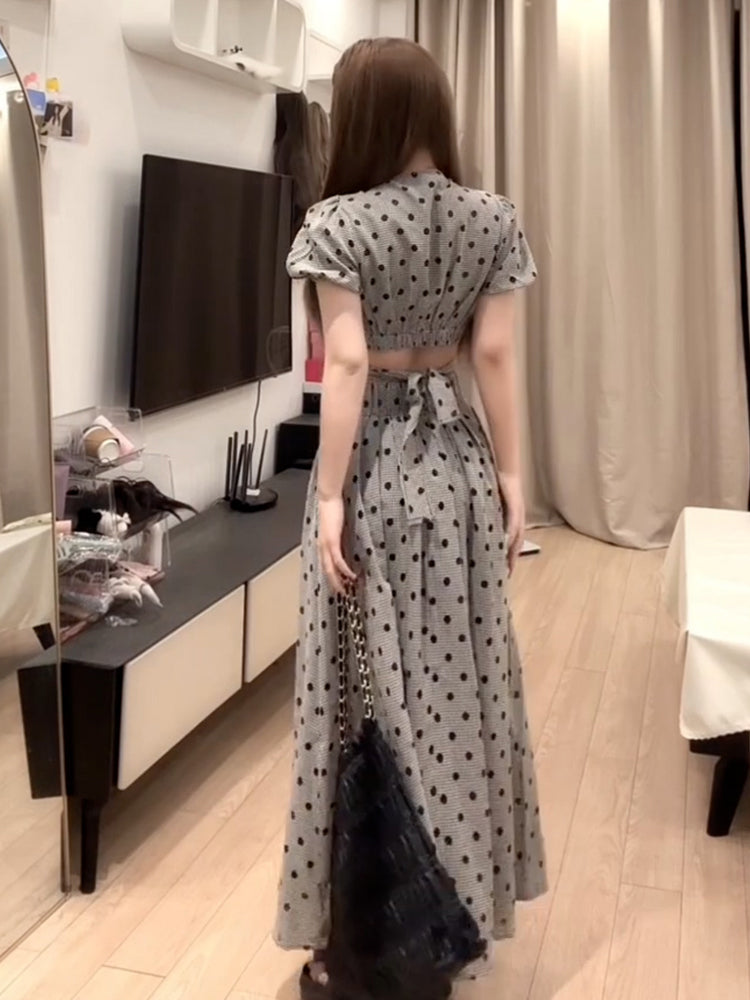ドット柄ロングワンピース