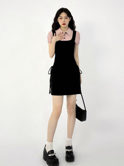 ピンクポロシャツミニワンピース