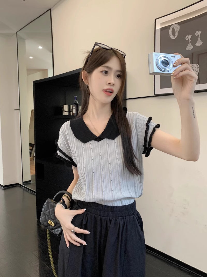 フリルスリーブ襟付きトップス