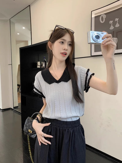 フリルスリーブ襟付きトップス