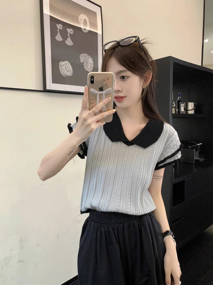 フリルスリーブ襟付きトップス