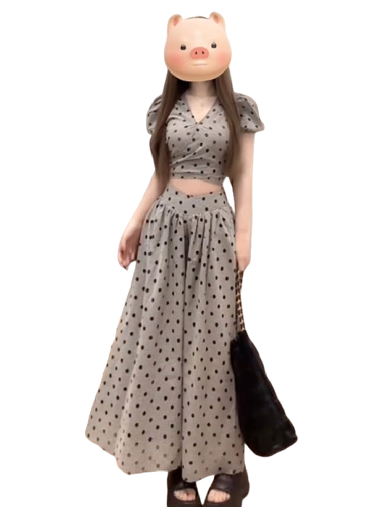 ドット柄ロングワンピース