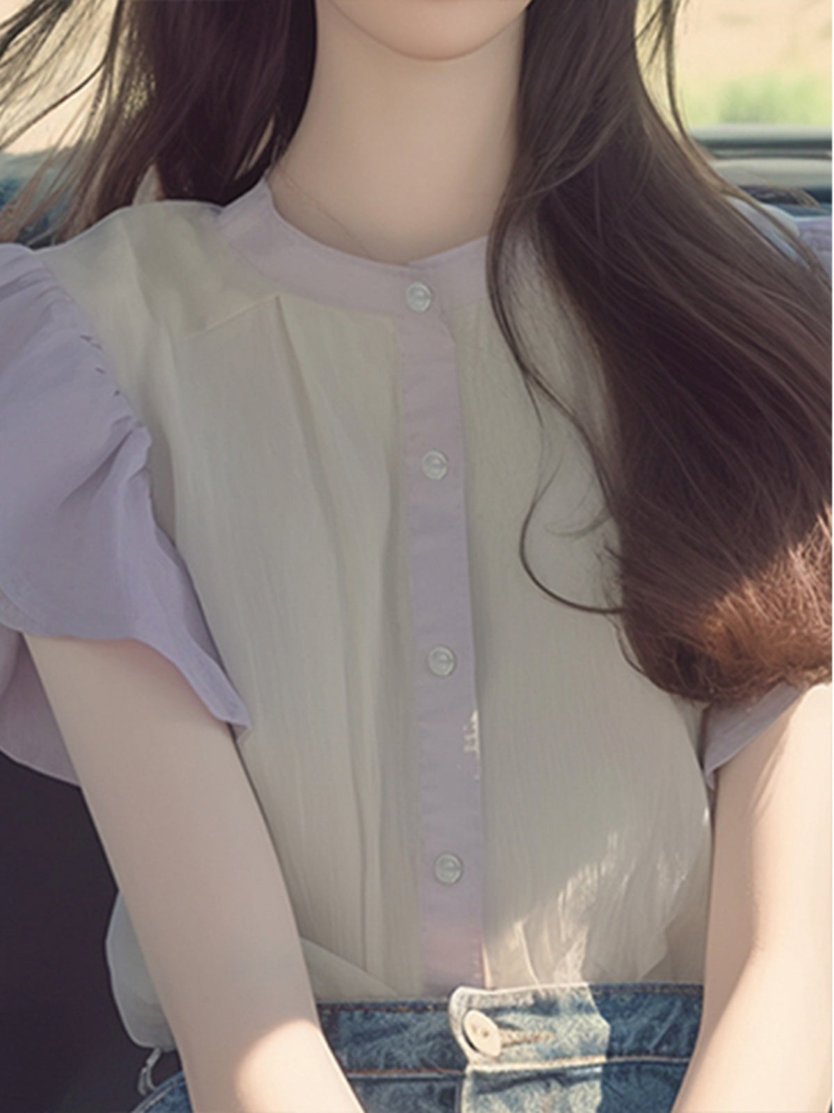 フリルスリーブシフォンシャツ